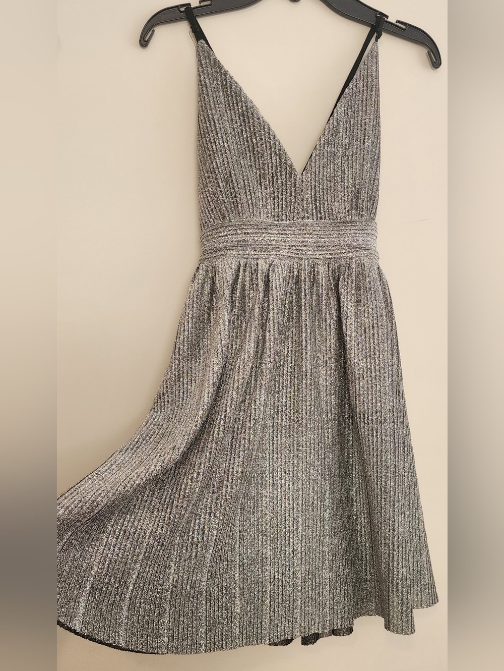 Trixxi Silver Metallic V-Neck Prom Dress